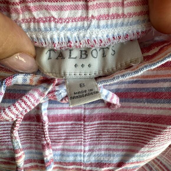 Talbots Linen Blend Striped Drawstring Shorts Size 8 Womens Coastal Resort Beach - Picture 4 of 7